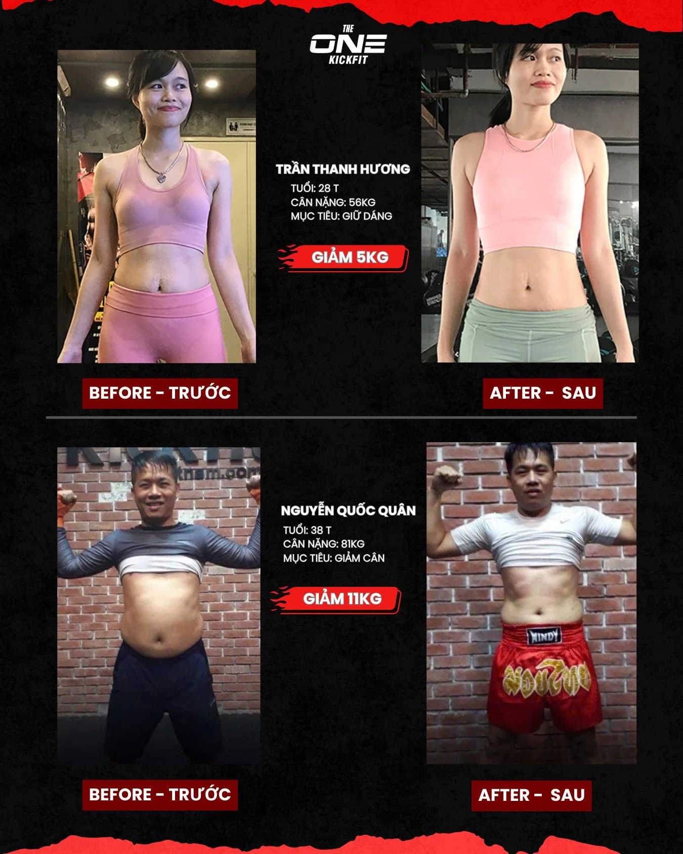 before after tại The One Kickfit học viên 6